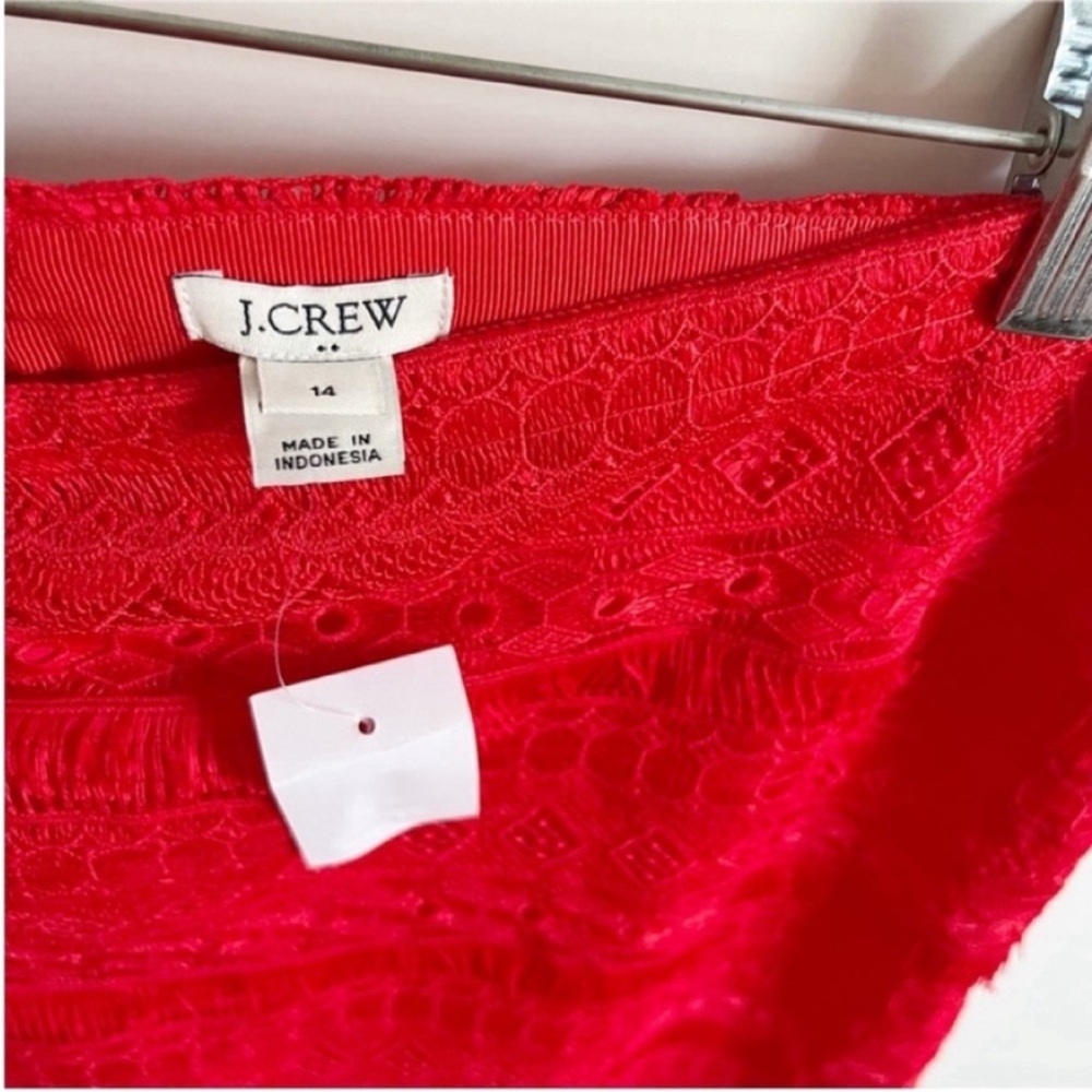 J. Crew Factory mini skirt red fringe lace geometric zipper tiered - Picture 5 of 7